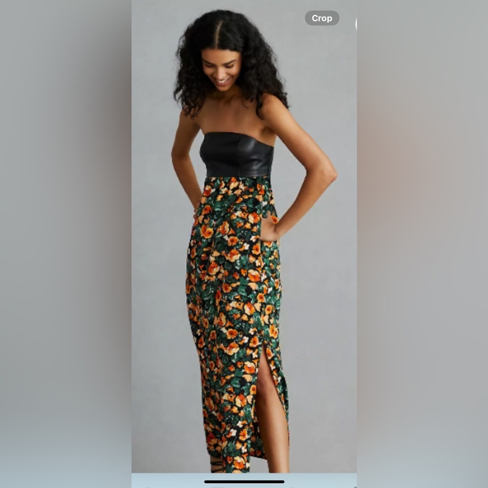🌺 Anthropologie Mara faux leather floral dress